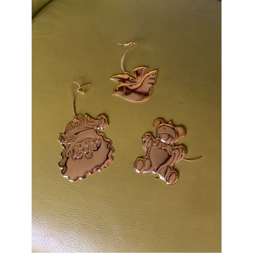 Vintage Gloria Duchin Gold Tone Christmas Ornaments Lot Santa Bear Dove
